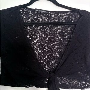Black Lace Tie-Front shrug,  whimsigoth, Y2K